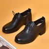 Loafers Women's Spring Autumn Round Head Lace-up Leather Shoes Women's New First-layer Cowhide Thick Heel Commuter Work Shoes