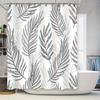 White Pattern Shower Curtain with Gray Leaves Bathroom Decor Waterproof Liner for Bathtub and Sink Faucet 6 Hooks Included (180x