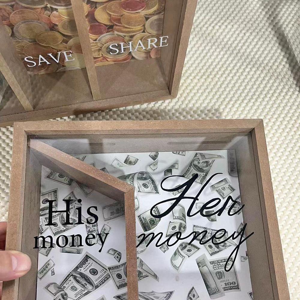 Detachable Wooden Money Saving Box with Three Compartments for Travel and Honeymoon, Wall-Mountable Storage Solution