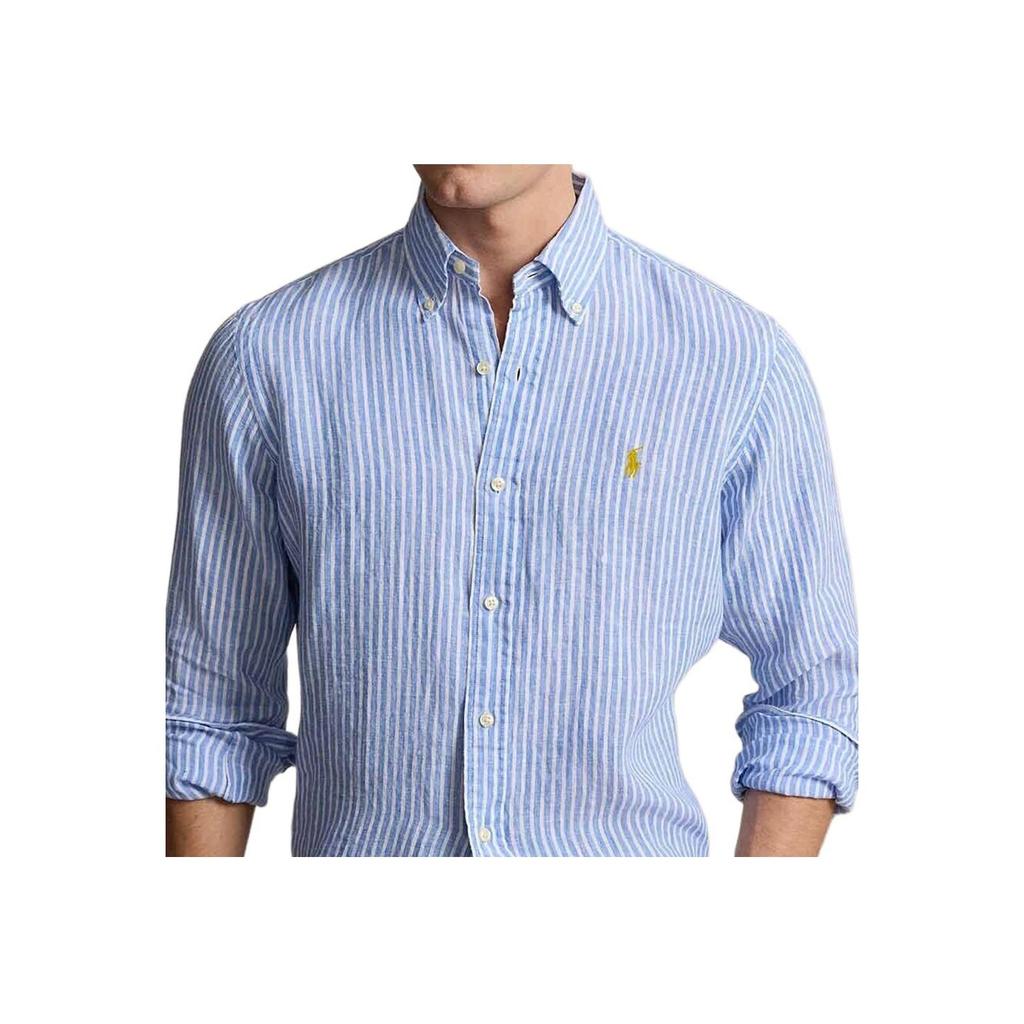 Polo Ralph Lauren Striped Point Collar Single-Breasted Long Sleeve Shirt Men shirts Blue White 710873446-001