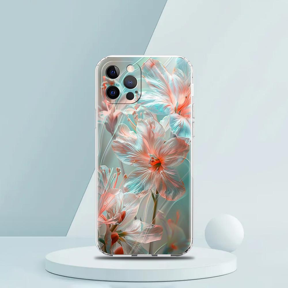 Soft TPU Transparent Phone Case Cover for iPhone 16 15 14 13 12 11 Pro Max XR 8 7 Plus XR Shell Realistic Lily Flower Print Bags