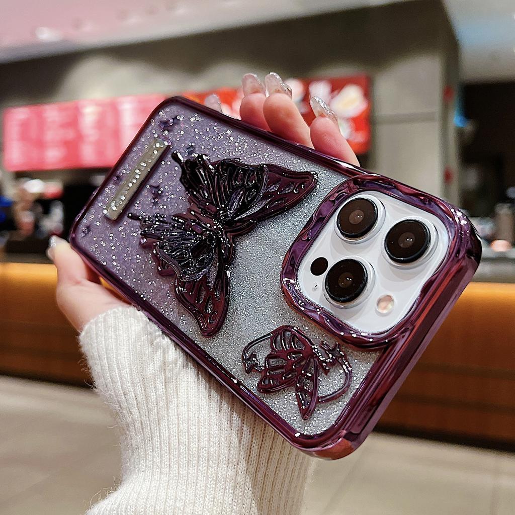 The Electroplated Three-dimensional Butterfly Stand Is Suitable for Apple 15Promax Phone Cases and IPhone14 with Gradient Glitter 13
