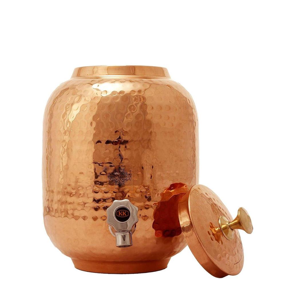Vattendispenserbehållare i ren koppar, kruka, matka med 2 glasstumblers, 5 liter (Brun)- Set med 3 delar