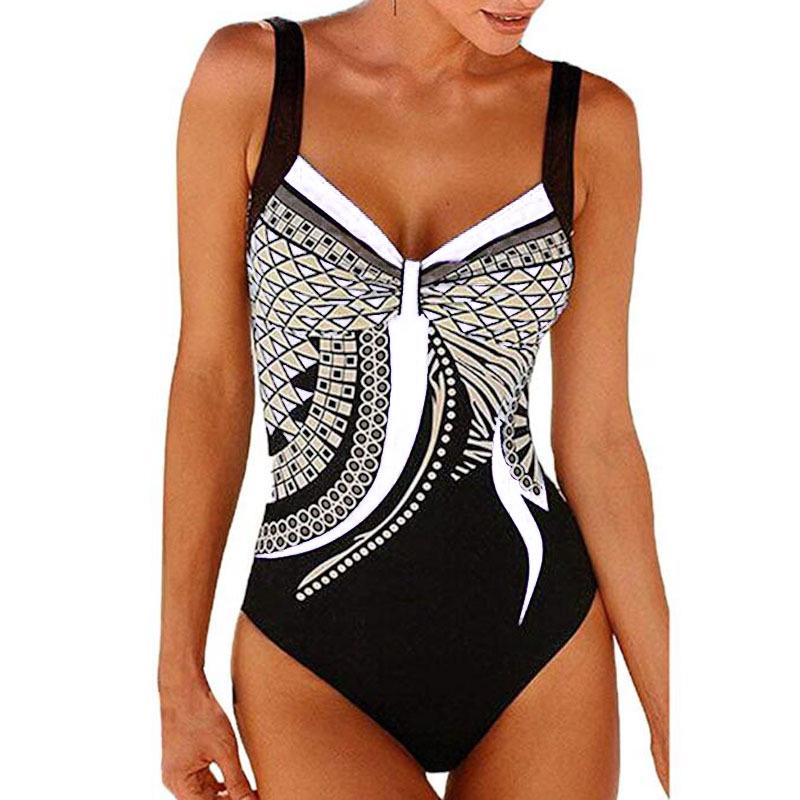 Suspender Vintage Printed One-Piece Swimsuit Women s Halter Triangle Swimsuit Swimsuit S