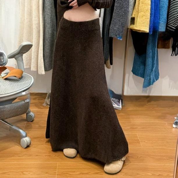 Elegant Thick Knit A-Line Fishtail Midi Skirt for Women - Autumn/Winter Trend