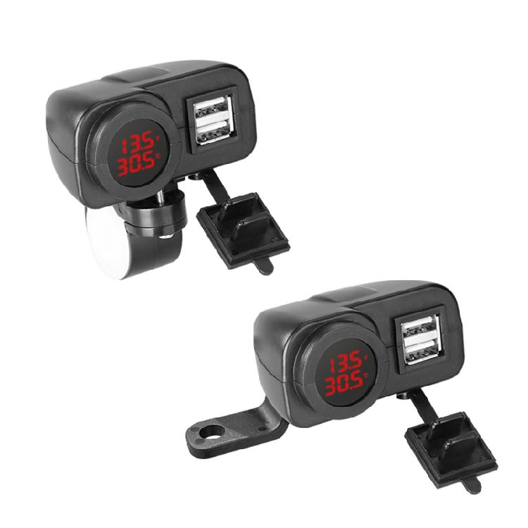 Doppel-USB-Motorrad Digitaler Wassertemperaturmesser Voltmeter + Thermometer Telefonladegerät