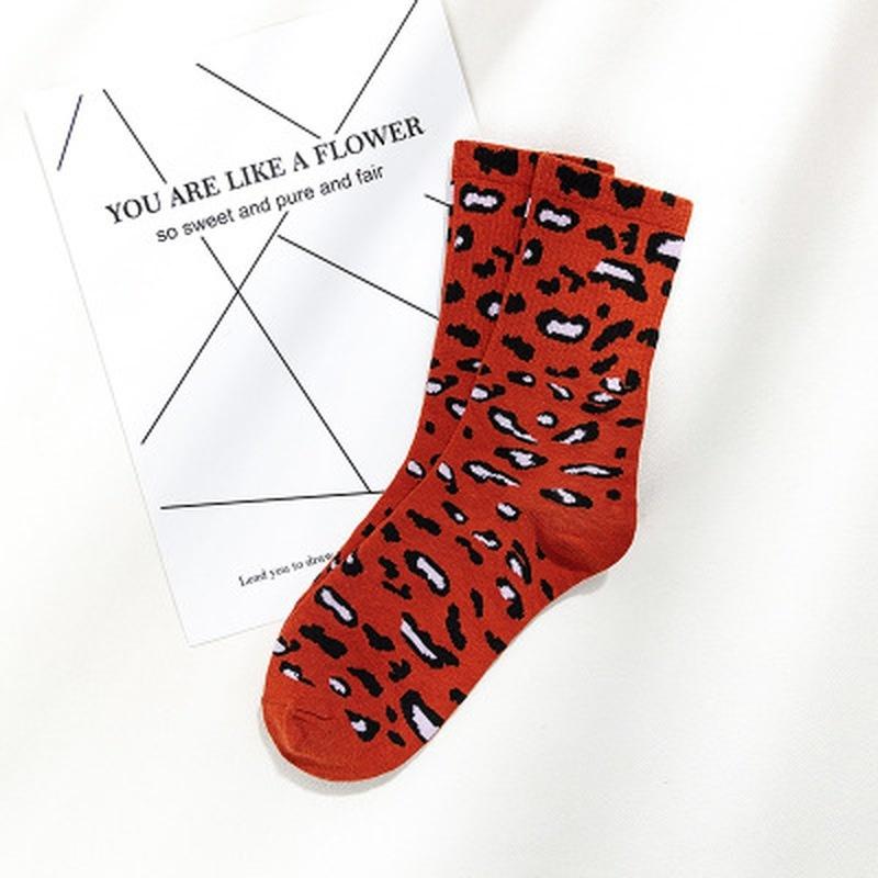 1Pair Men and Women Middle Tube Couple Socks Personality Leopard Print Cotton  Hip Hop European  American Trendy