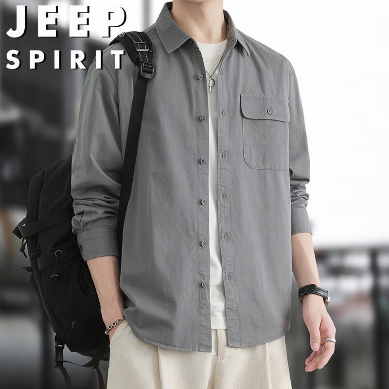 JEEP SPIRIT Men's Autumn Lapel Solid Color Shirt Jacket