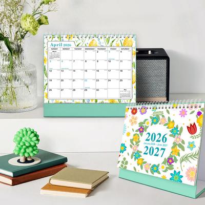 2026-2027 Floral Desk Calendar Spiral Bound January To June 18 Months Monthly Schedule Planner Home Office Cactus Standing Flip Calendar
