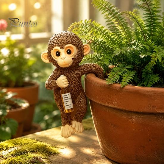 Cute Monkey Figurine Planter Hanging Statue, Resin Plant Pot Hugger, Birthday Present for Mom Miniature Flower Edge Decoration Decor Balcony