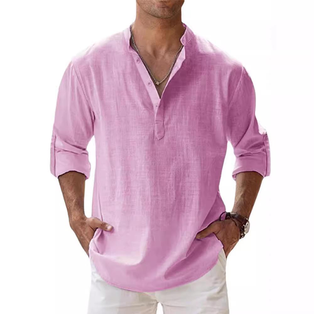 Cotton Linen Shirts for Men Casual Shirts Lightweight Long Sleeve Henley Beach Shirts Hawaiian T Shirts for Men Streetwear