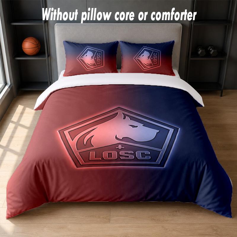LOSC Lille FC Design Bed Bedding Set 1 Duvet Cover + 2 Pillowcases Soft Breathable Household Bed Linens