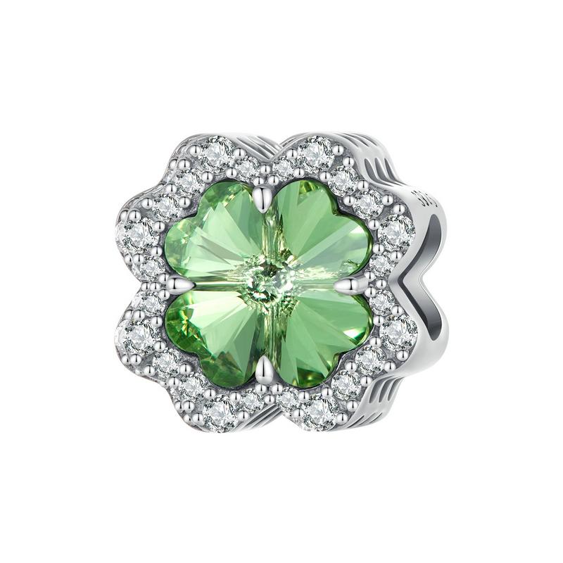Bamoer 925 Silver Green Transparent Clover Beads The Tree of Life Family Pendant Plant Charms for Women Necklace DIY