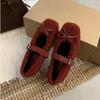 Fashion 2025 Spring Autumn Women Ballet Flat Shoes Fashion Shallow Slip On Ladies Fur Mary Jane Shoes Soft Outdoor Granny Shoes Women
