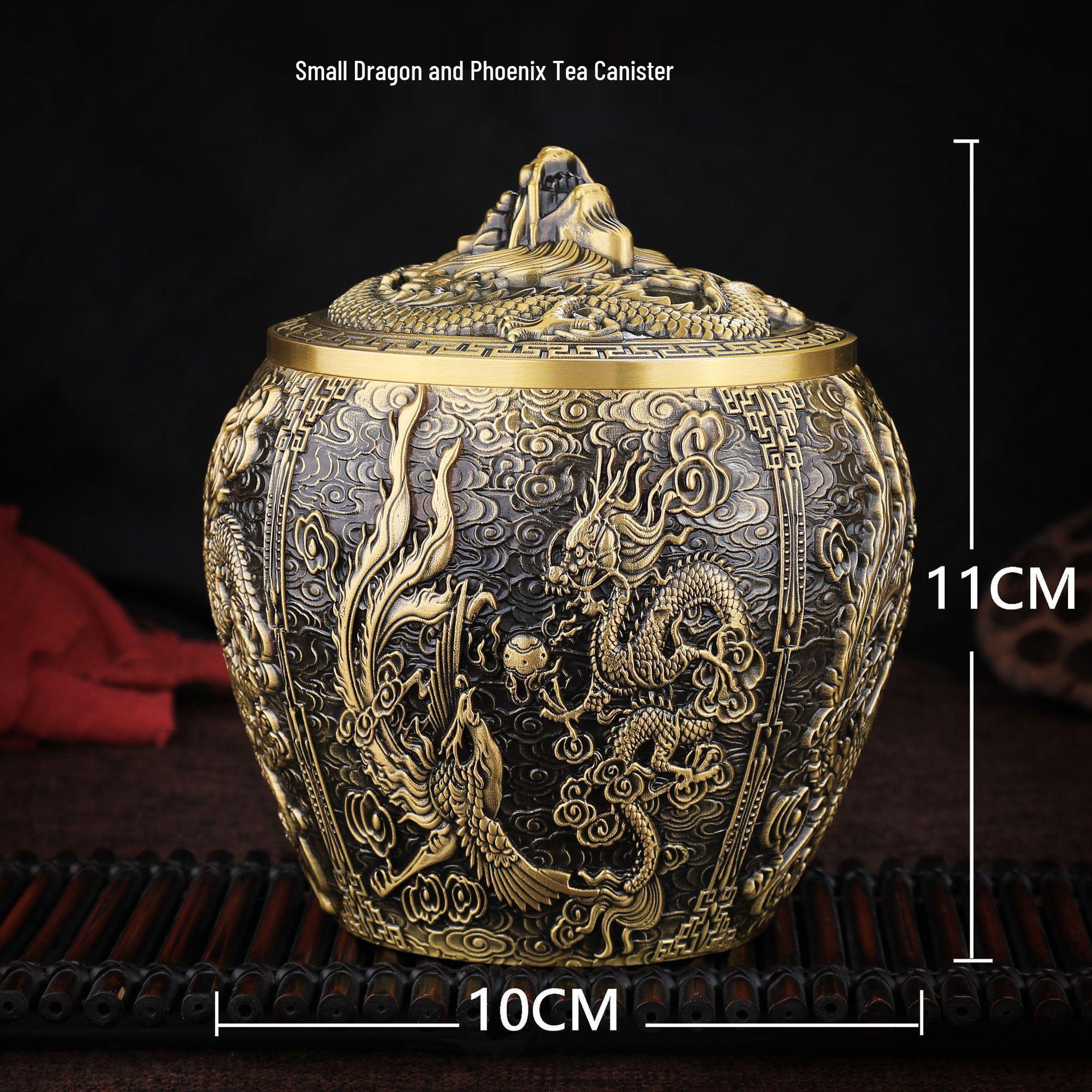 Dragon & Phoenix Brass and Copper Tea Caddy with Relief Design