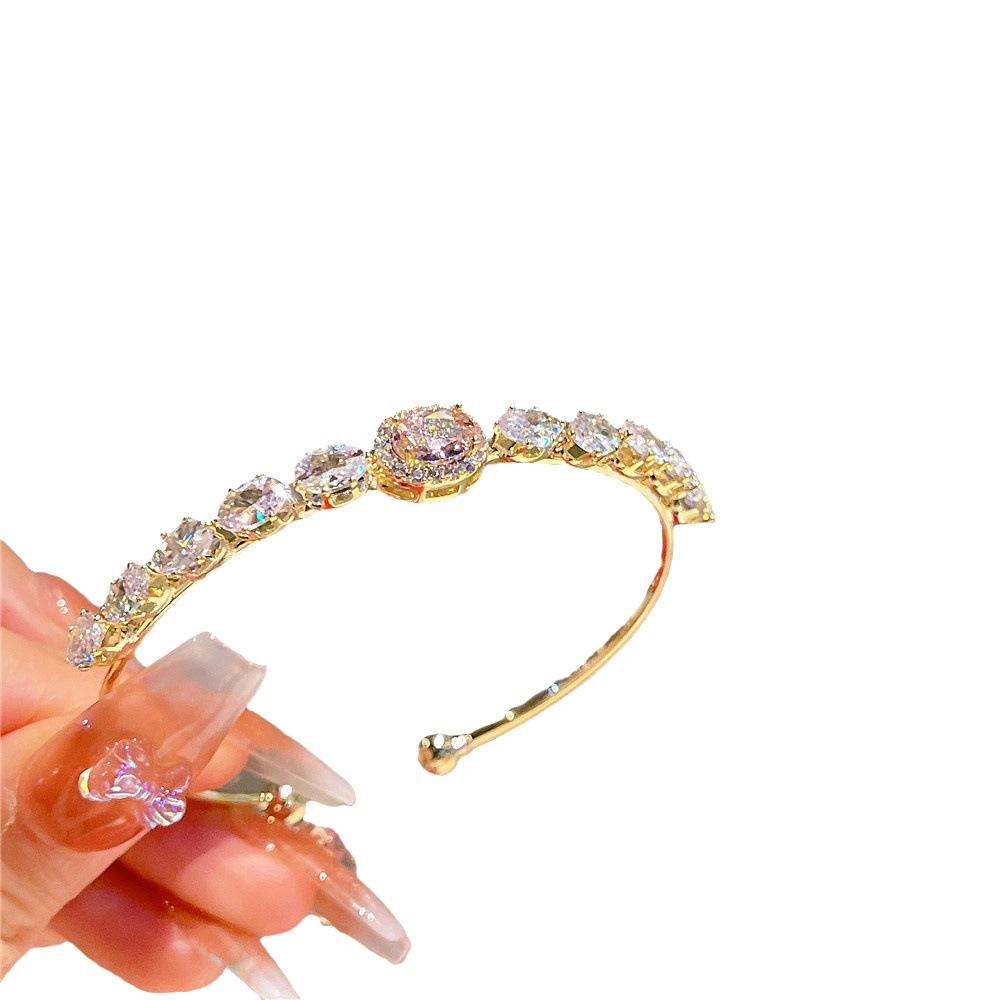 Summer Pink And White Temperament Circle Zirconia Bracelet Small Fresh Square Zirconia Bracelet Opening Adjustable Women's Bracelet