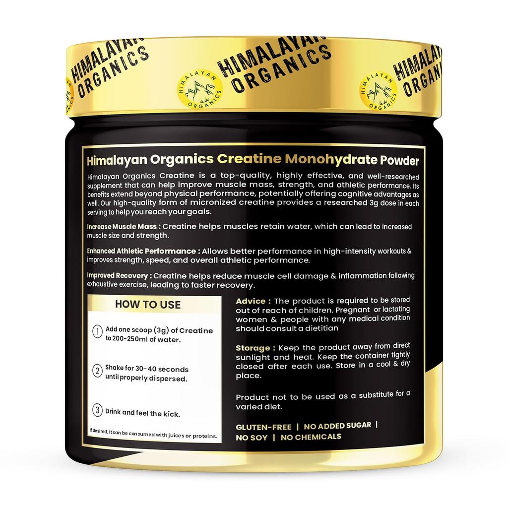 Vlado's Himalayan Organics Pure Micronised Creatine Powder 33 Servings Pre Post Workout Energy & Muscle Gain