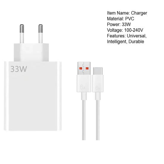 33W QC3.0 Fast Wall Charger with 6A USB-C Cable Multi-device Charger Compatible with for Redmi K30 K40 Smart IC & Overheat Protection USB Charger