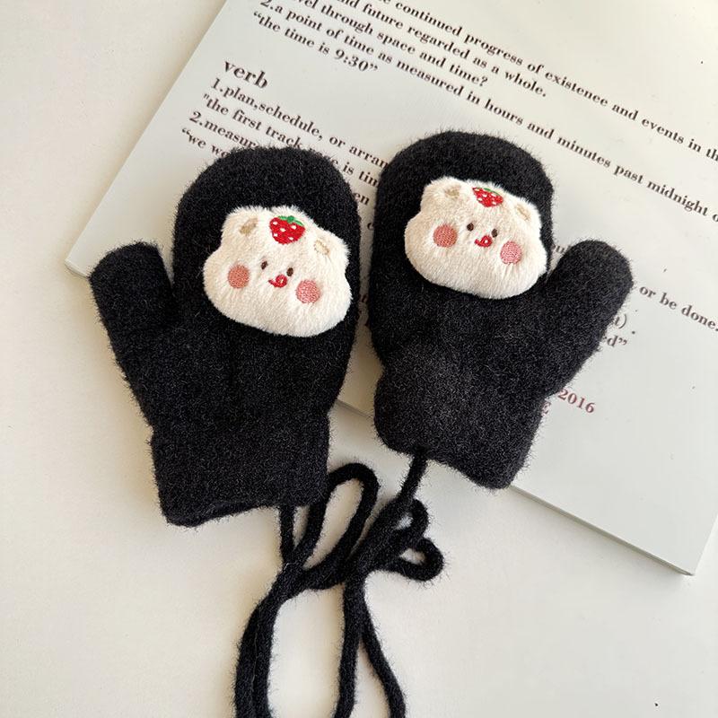 Neue Herbst- und Winter-Fingerhandschuhe für Kinder, Koreanische Version, Cartoon-Babyhandschuhe, Verdickt und Samt, Warm, Mit Nackenband, Fäustlinge