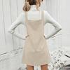 Ladies' Loose Casual Slimming V-neck Color Corduroy Fashionable Shoulder Strap Skirt