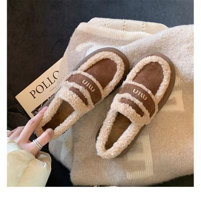 Herbst und Winter neue faule Ein-Pedal-Baumwollschuhe vielseitige dicksohlige aufgeraute verdickte flauschige Einzelschuhe Damen