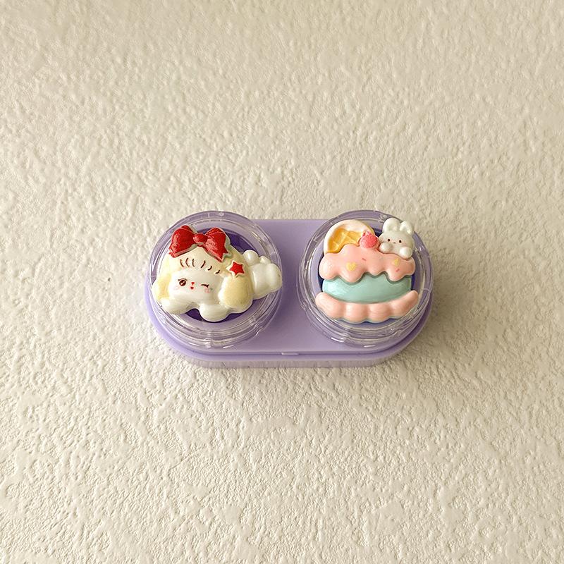 Candy Color Contact Lens Case Cute Cartoon Cat Eye Contacts Beauty Pupil Storage Box with Tweezer Suction Stick Set Girls Gift