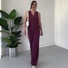 2025 summer European and American women's clothing cross-border comfortable casual versatile commuter sleeveless button top pants two-piece set
