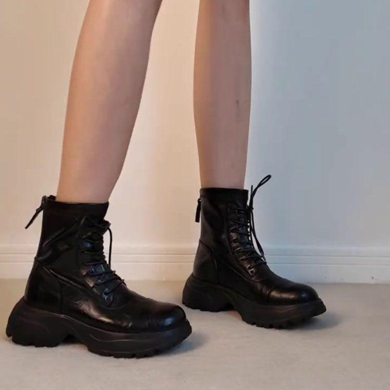 

2025 new retro thick-soled heightening lace-up Martin boots round head super small versatile locomotive boots women s boots 40