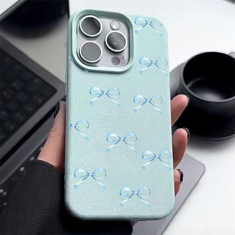 Bowknot Pattern TPU Leather Texture Phone Case For iPhone 16 Pro Max 15 Pro 14 13 12 11 Solid Color Matte Shockproof Slim Soft Bumper Cover