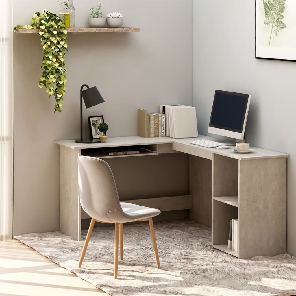 L shaped Desk in Concrete Grey 120 x 140 x 75 cm Particleboard