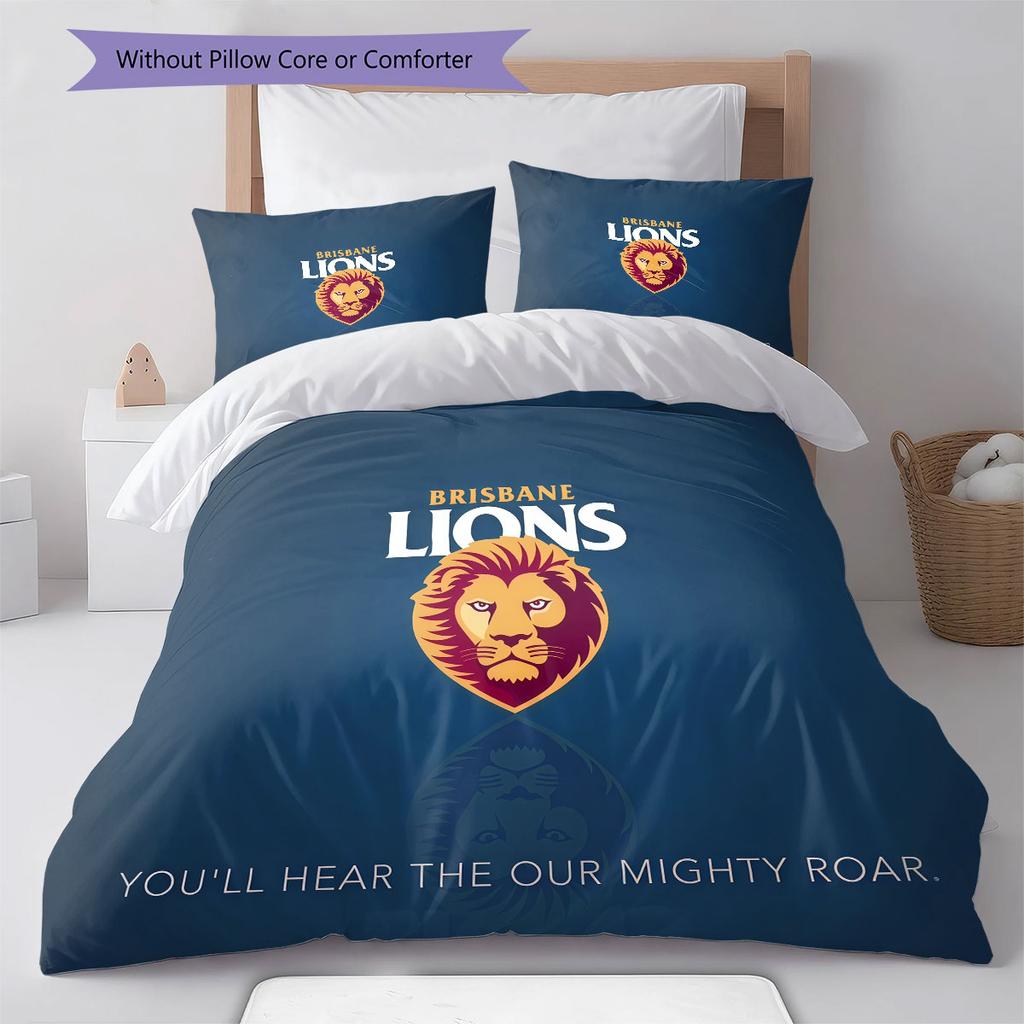 Brisbane Lions Bedding Quilt Set Quilt Cover Pillowcase Home Decoration Birthday Gift (1 * Duvet Cover + 2 * Pillowcase, Without Core)