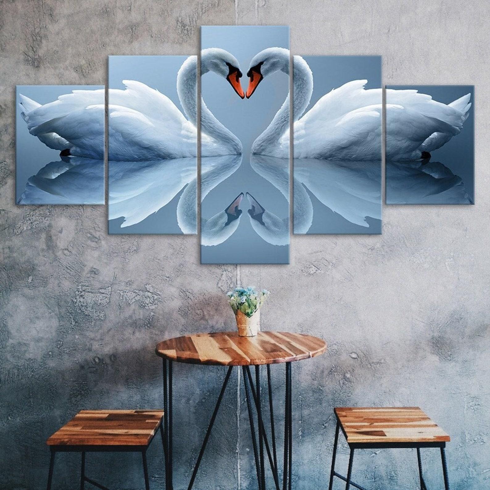 

Swan Couple Love 5 Piece Five Panel Wall Canvas Print Modern Art Poster Home Decor Gift For Him For Her 20X35 20X45 20X55CM