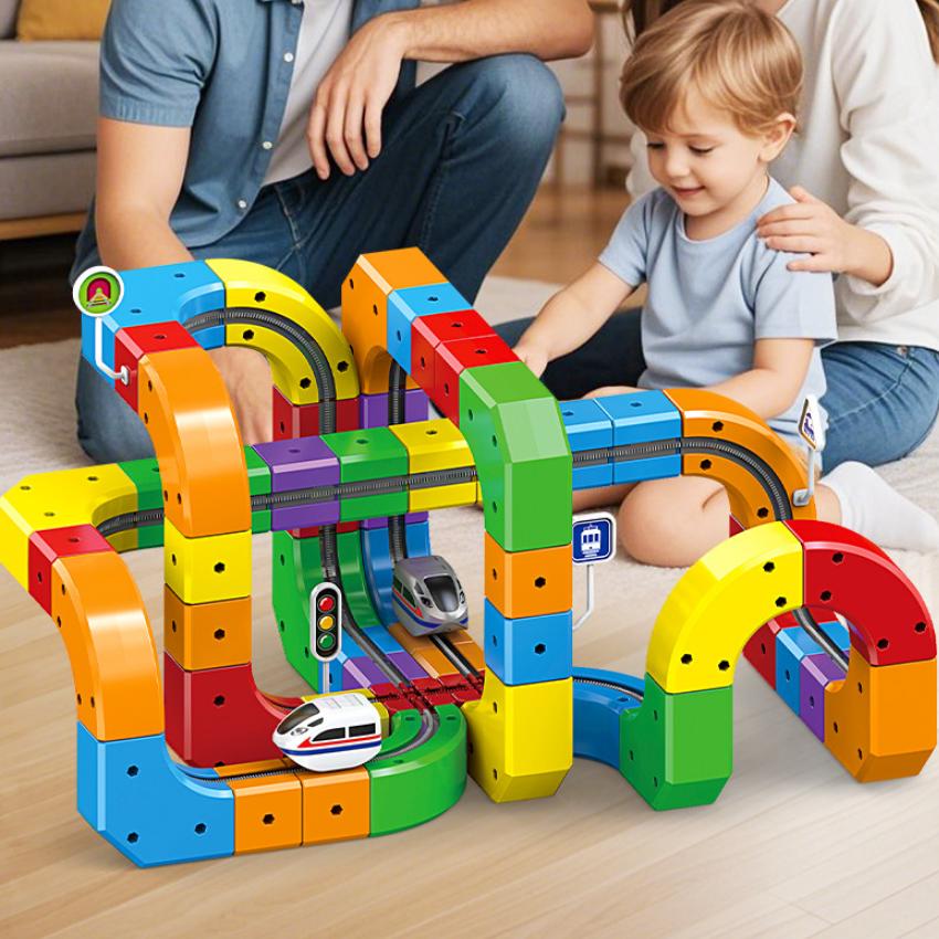 Non-Toxic Children Diy Building Blocks Educational Toy Magnetic Rail Car Cube Toys Magical Track Train Construction Kids Christmas Gifts