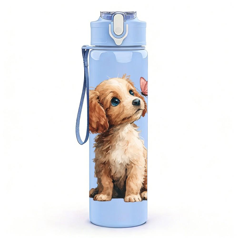 1PZ Adorabile Cucciolo di Cane 750ml Colore Plastica Borraccia Sportiva Anti-perdita Tappo a Flip con Cannuccia Adatta per Sport Ufficio Uso Domestico