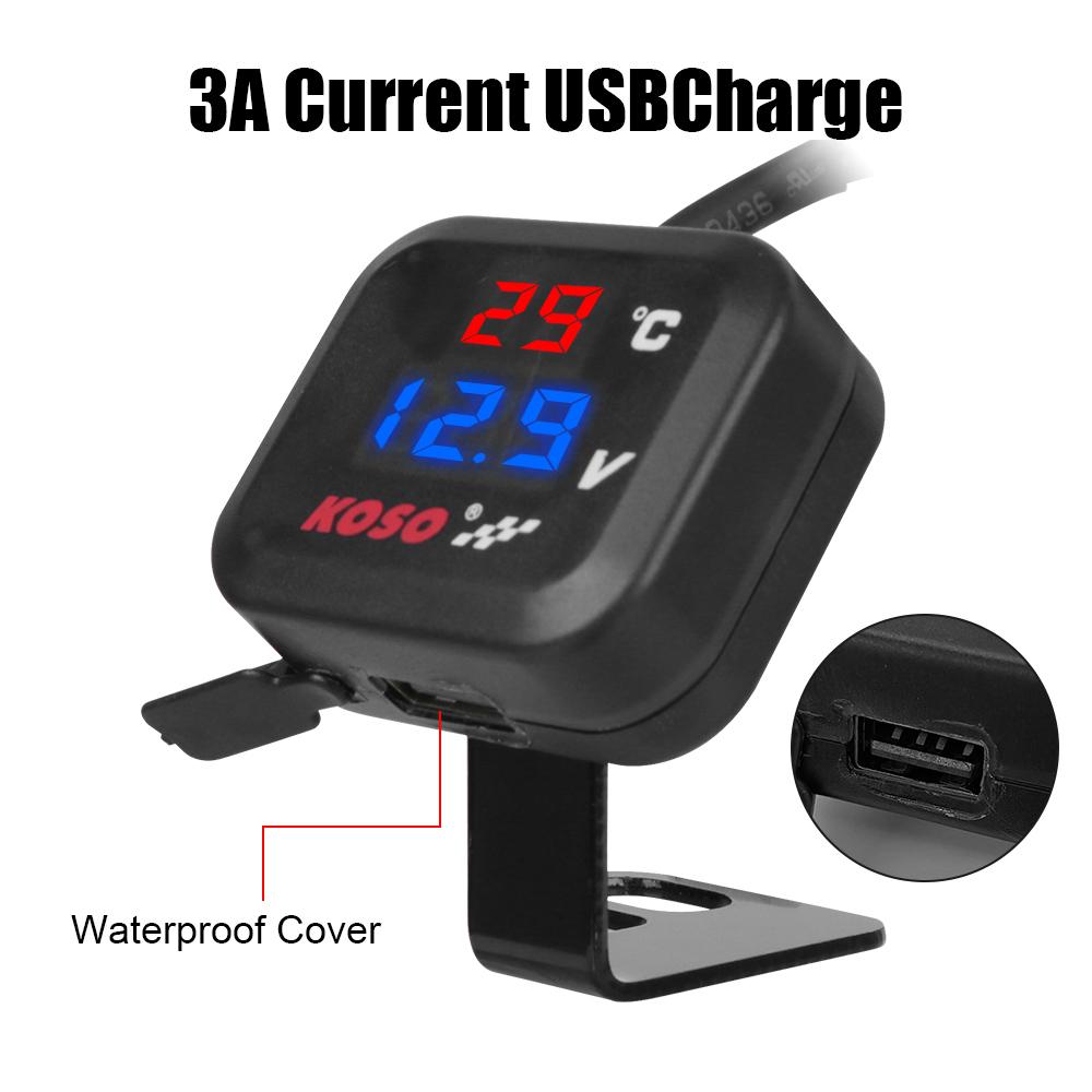 24V 12V Motorcycle Thermometer Voltage Meter Instrument Cluster Temperature Tester Gauge USB Chargers 3.0 Motorbike Accessories