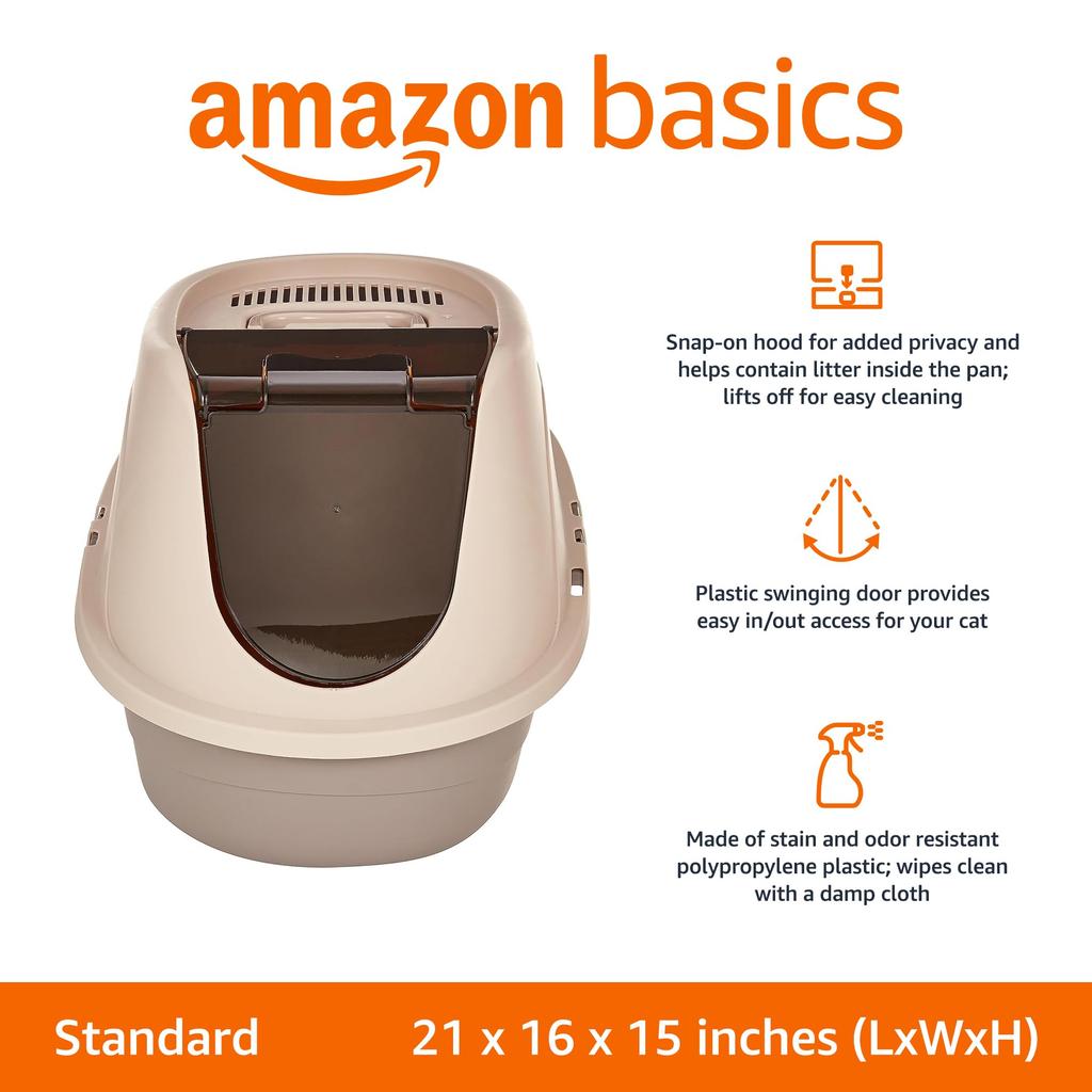 Amazon Basics Cat Litter Box with Hood, 53 X 41 X 38 Cm, Standard, Multicolor