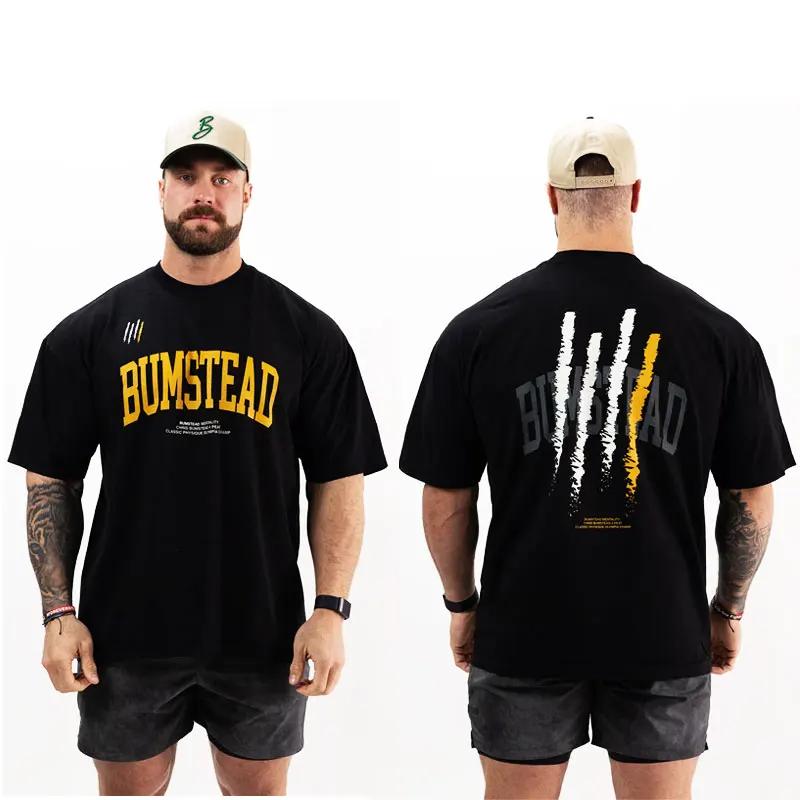 2025 100% Bomull Herr Mode Bokstavstryck Högkvalitativ T-shirt Fitness Street Wear Sommar Casual O-hals Oversized Sporttopp