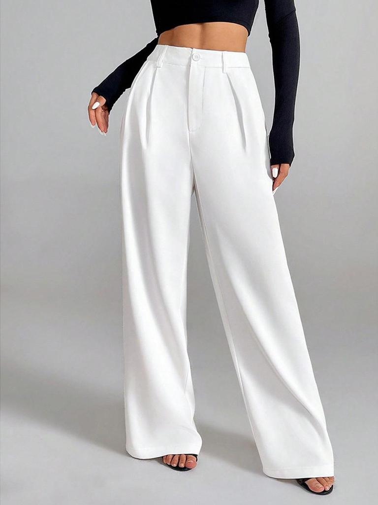 Calças Casuais Femininas Primavera/Verão/Outono/Inverno Novo Design de Cintura Alta e Perna Larga Calças