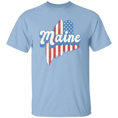 Maine US Flag Unisex T-Shirt American Patriotic ME State Tee White Ash Blue