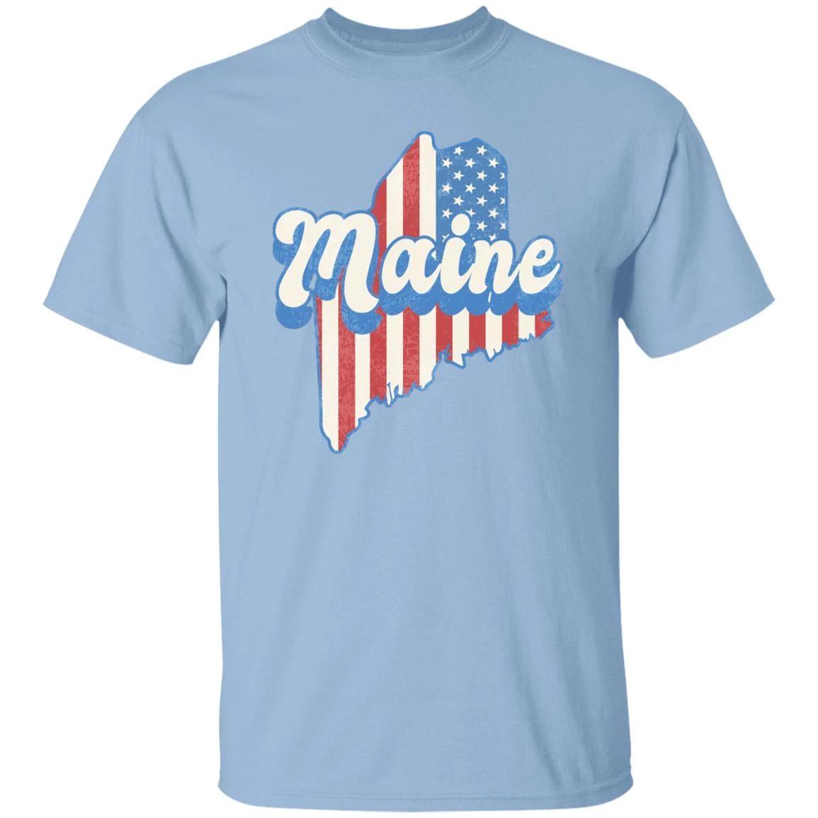 Maine US flag Unisex T-Shirt American patriotic ME state tee White Ash Blue 4XL