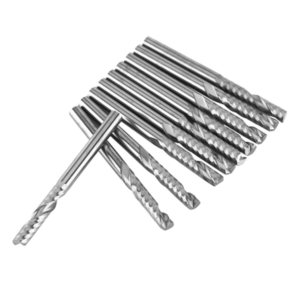 10pcs Single Flute End Mill Cutter CNC Tool Bits 3.175mm Diameter 22mm Cutting Edge Length