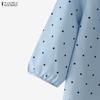 ZANZEA Women Casual Round Neck 3/4 Sleeve Loose Polka Dot Print Blouse