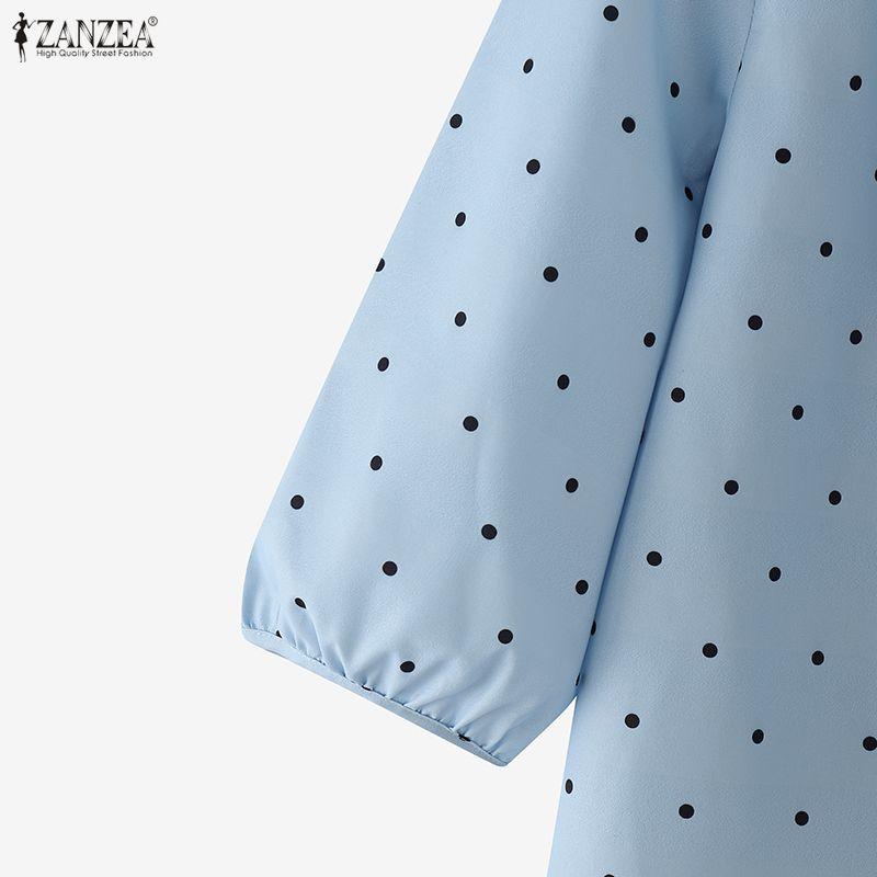ZANZEA Women Casual Round Neck 3/4 Sleeve Loose Polka Dot Print Blouse