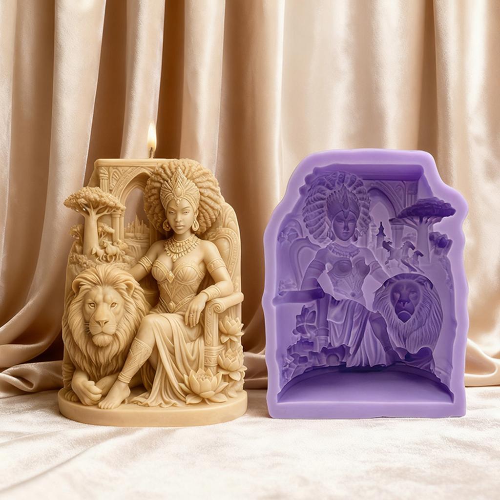 Luxurious African Queen and Lion Silicone Mold: Relief Art Craftsmanship; DIY Scented Candles; Creating a Light Luxury Living Ro