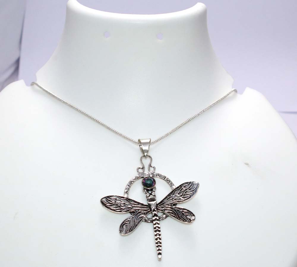Butterfly Mystic Topaz 925 Silver Plated Necklace 20" Best Seller Gift Trendy t7V59