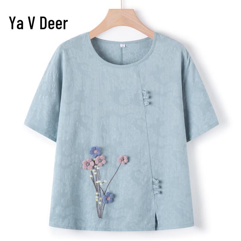 Yalu Mom s Summer Cotton Linen Short Sleeve Top & Set 3XL