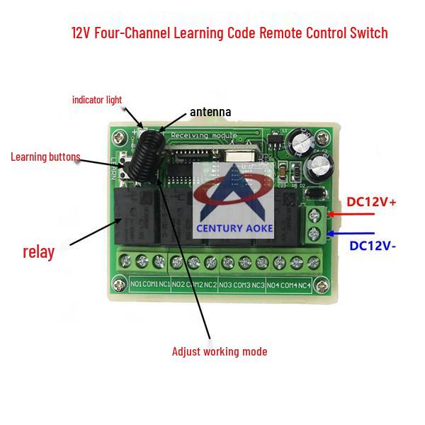12V Wireless 4-Channel Receiver Switch for Garage Door & Motor Control