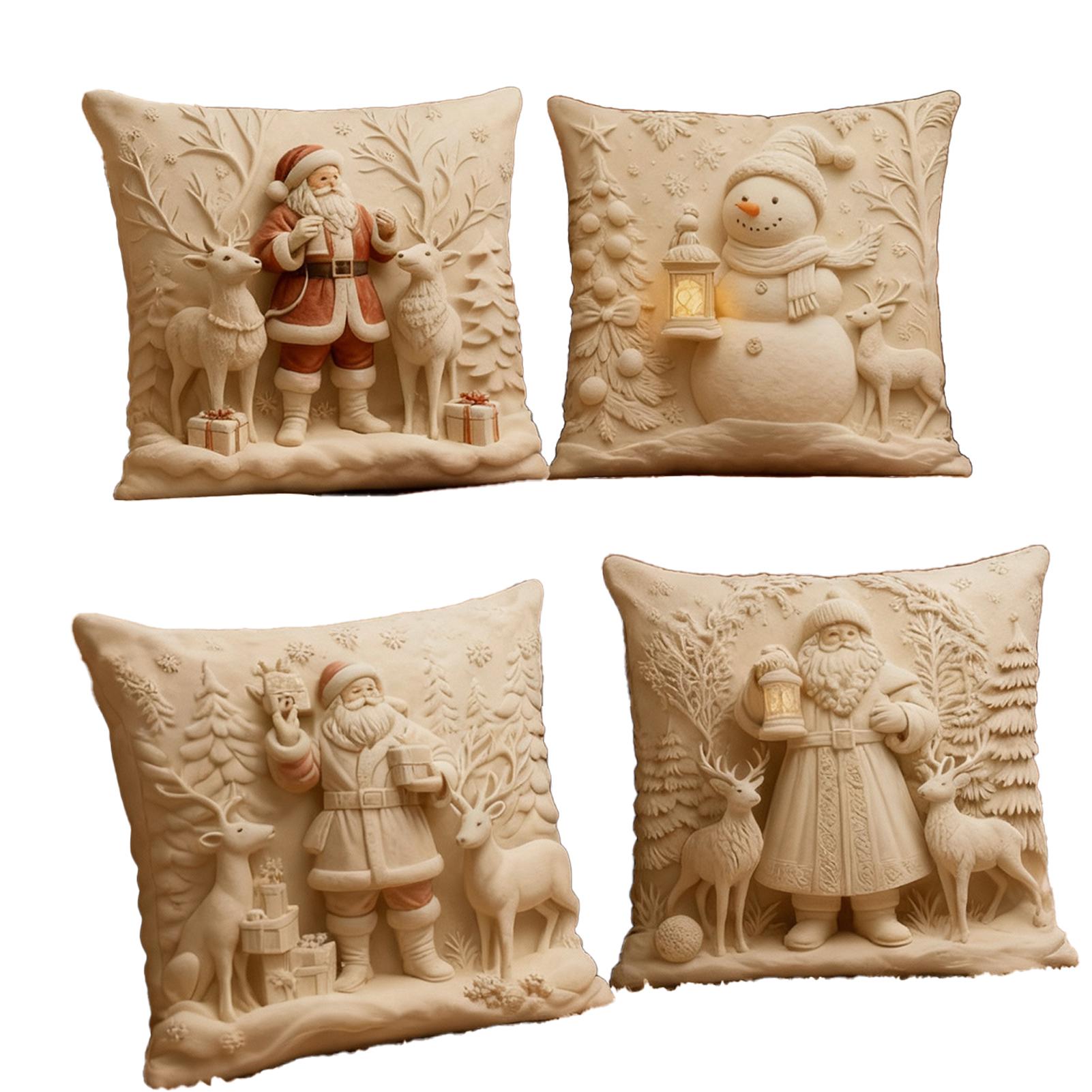 

New 4PCS/SET Christmas Print Cushion Cover Peach Skin Velvet Room Home Sofa Living Office Car Simplicity Pillow Cover 45x45CM