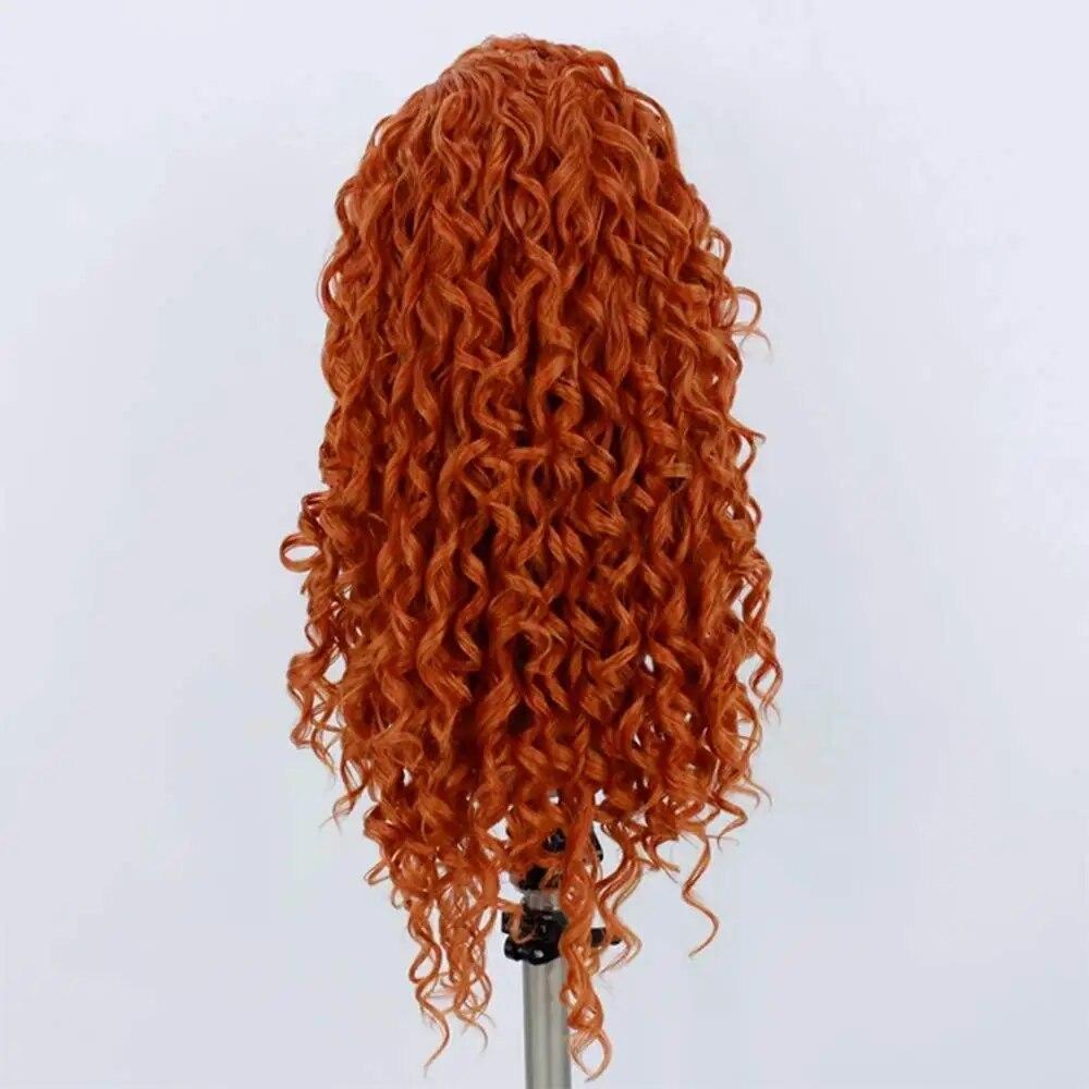 Orange Long Curly Lace Wig Cosplay Wig Halloween Synthetic Long Hair Role Play Wig for Women Girls Lace Front Wig
