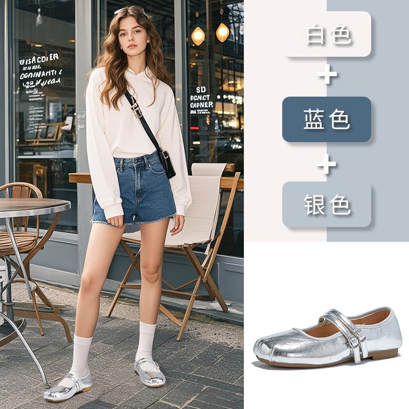 Square head leather Mary Jane shoes girl 2025 new autumn temperament fairy French silver single shoes high-end women's shoes